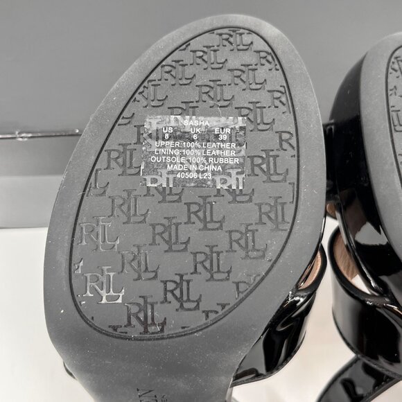 LAUREN Ralph Lauren Sasha Patent Leather Platform Sandal Size 8B Black Heels - Picture 13 of 16